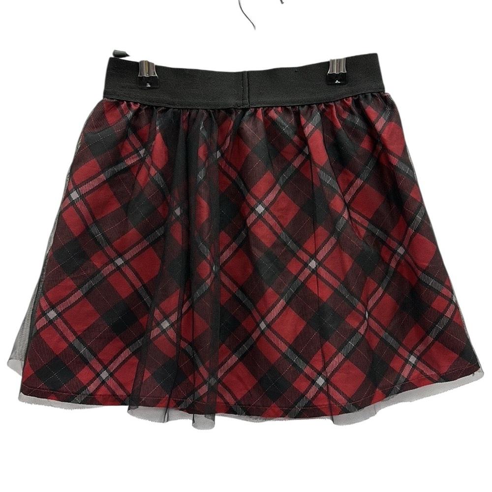 Disney Minnie Mouse Tulle Plaid Skirt Red Black Elastic Waist Skort Girls 7 8